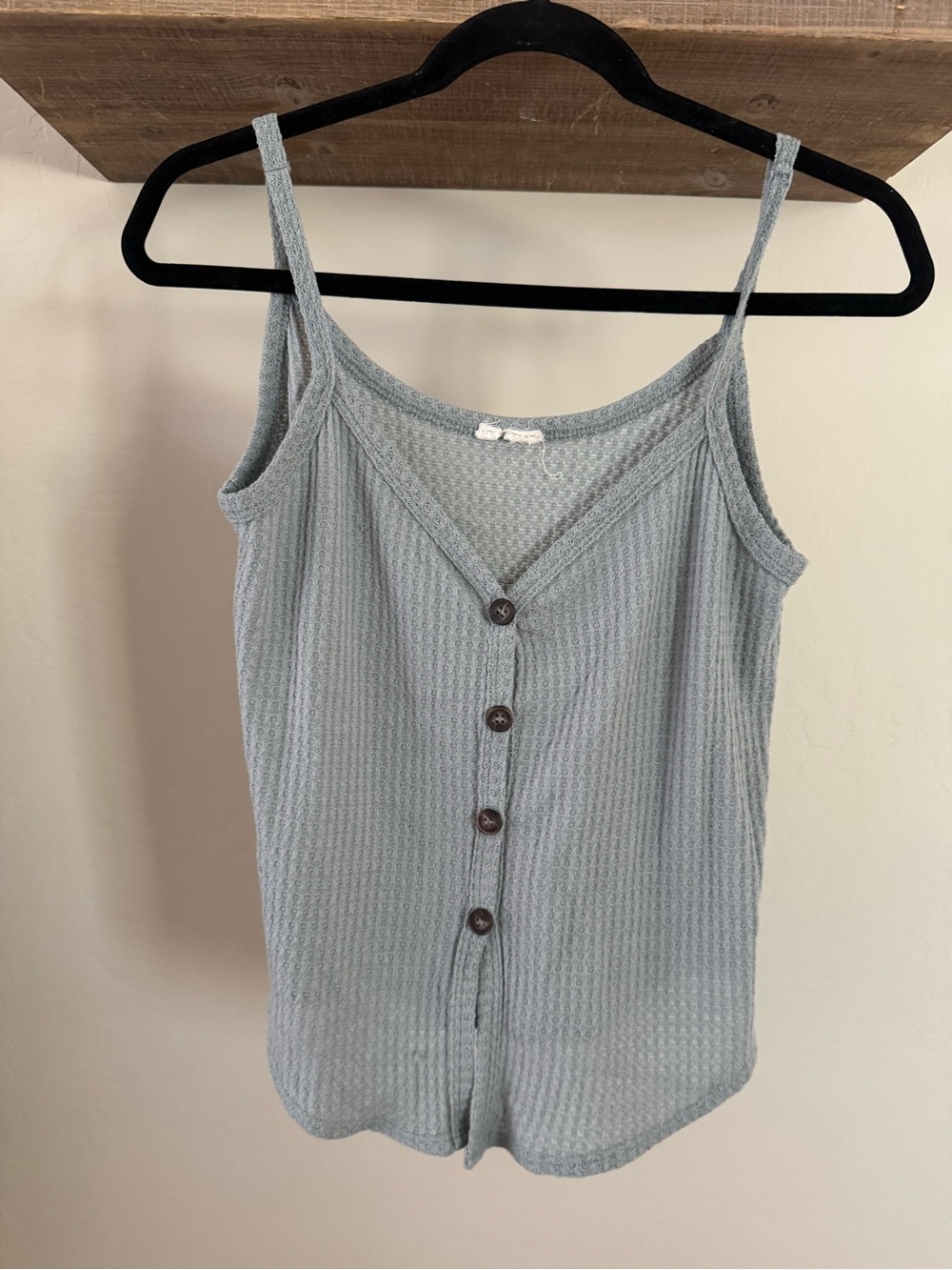 Full Tilt Pale Blue Waffle Knit Button-Front Camisole